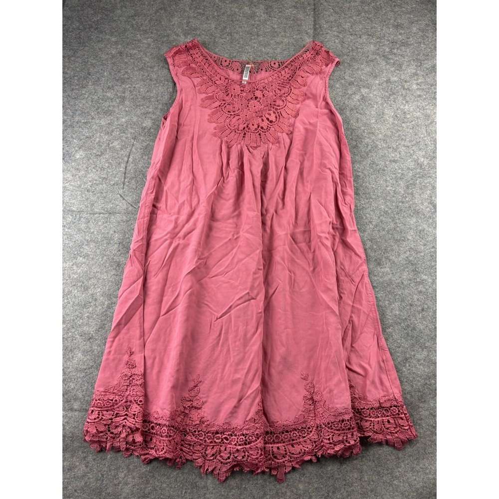 Monorelia Women's S Pink Crochet Lace Mini Dress Boho Romantic Feminine Coastal